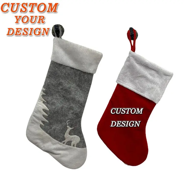 Decoration Gift Bag Luxury Plush Red Velvet Wholesale High Capacity christmas sock stocking