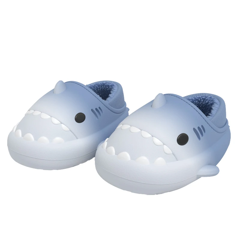 Gradient Color Waterproof EVA Cozy Fluffy Plush Shark Winter Slide Slippers Cute Indoor Outdoor For Kids House Autumn Winter
