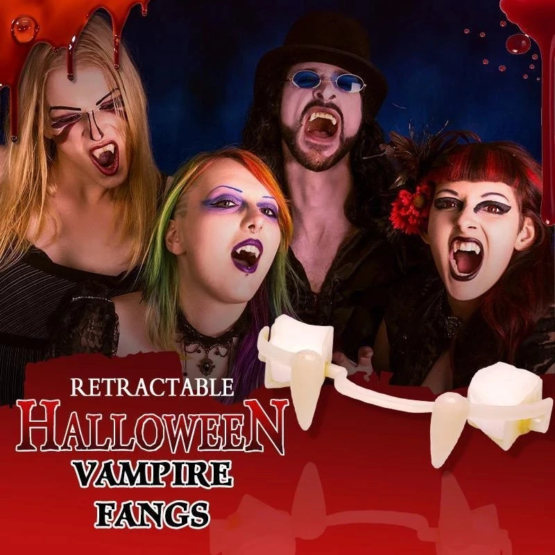 Halloween Decoration Vampire Teeth Retractable Zombie Safety Soft Silicone Fangs Horror Bloody Party