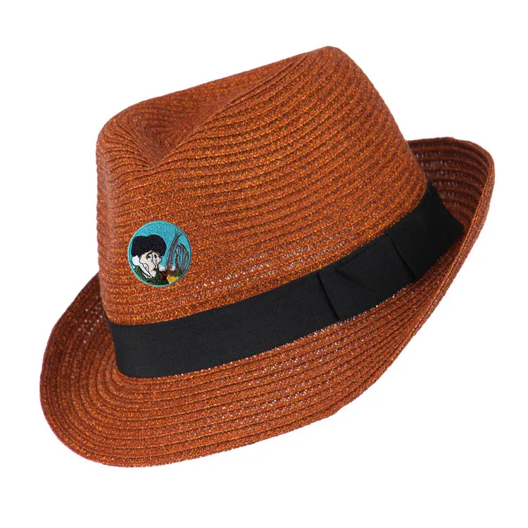 Wholesale Cheap Promotional  Panama Straw Hats Summer Beach Sunscreen Straw Jazz Hat Fedora Hat