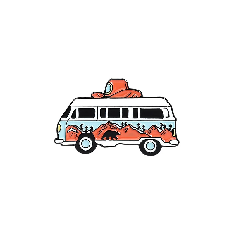 Alloy vehicle ambulance firetruck enamel brooch for boys hat cloth bag decorative cute bus cartoon car pins