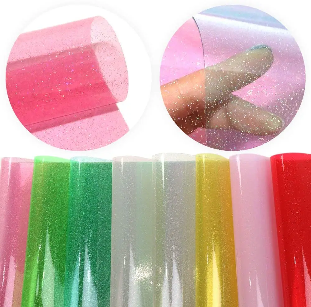 Glitter Transparent Jelly Faux Leather Fabric Sheet For DIY Earrings Hair Bows Bags Wallets Making