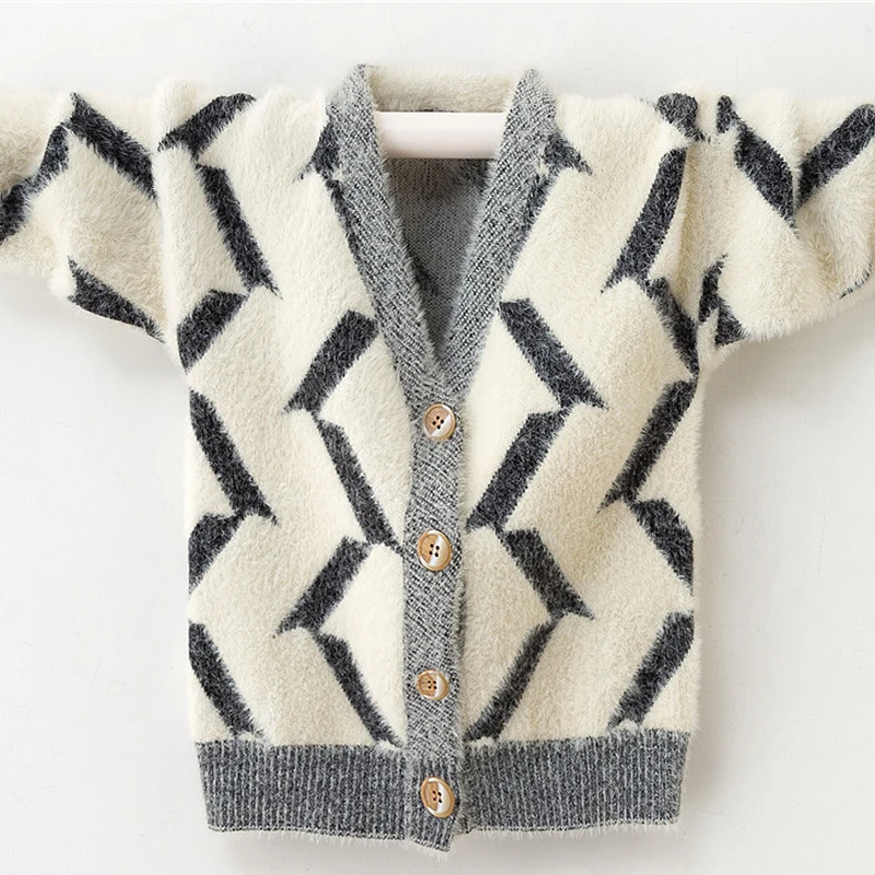Customization Girls sweater Mink wool 2020 autumn/winter thickened sweater for children and boys Korean style cardigan coat
