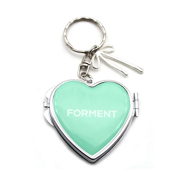 Printed Logo Sticker Custom Logo Metal Mini Heart Sublimation Mirror Keychain