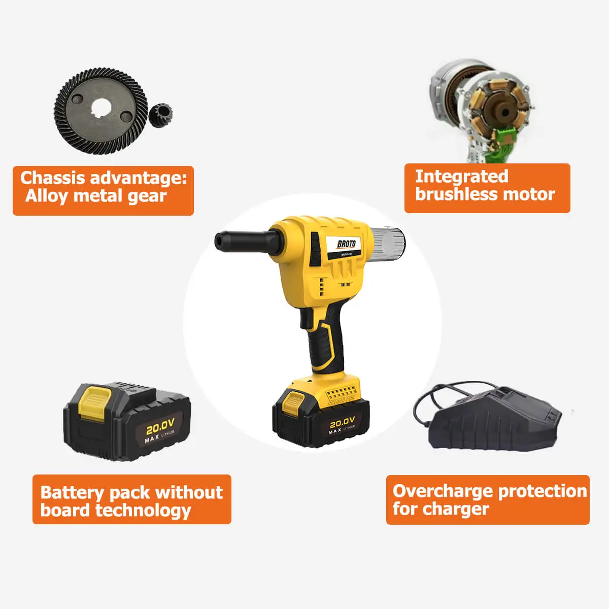 Battery Rivet Gun Tool Industrial Grade Brushless Motor Threaded High Power Electric Single Hand Rivet Gun Cordless