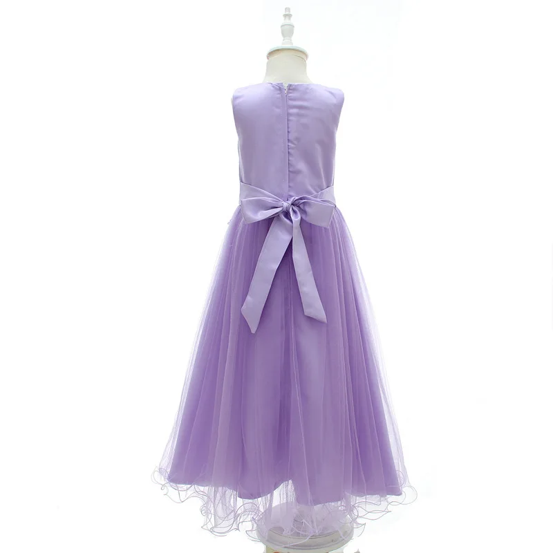 Purple Sleeveless Embroidery Lace Applique Flower Girl Dresses for Wedding