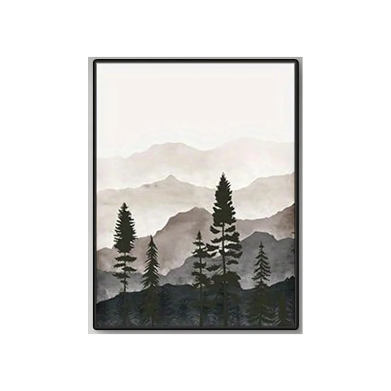 Modern Minimalist Art Print Mountains Painting Nordic Grey Forest Scenery Triptych Poster for Hotel Apartment Decoration