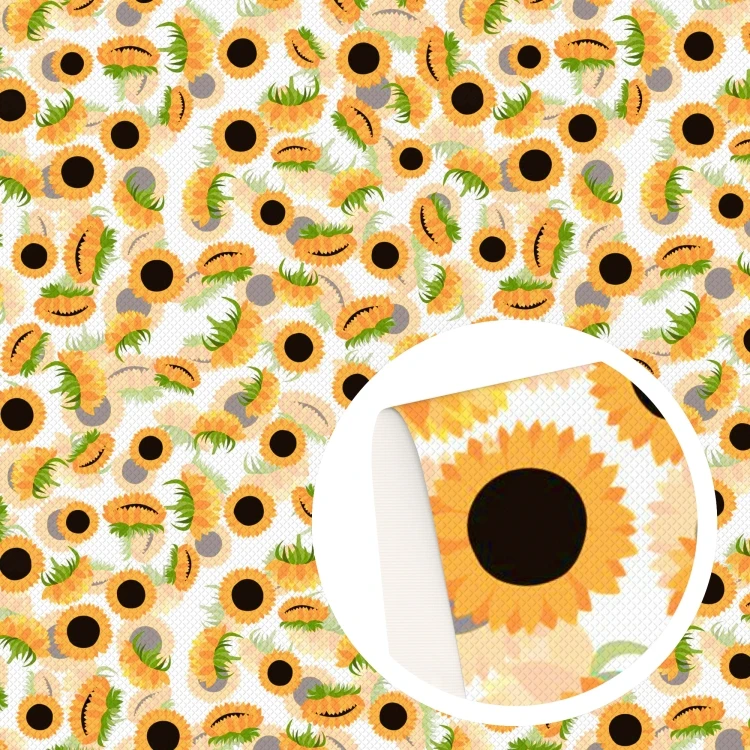 Sunflower Floral Printed Faux Leather Sheets Synthetic Leather Fabric Roll 30x140cm for DIY Handmade Pouches Bags 34537