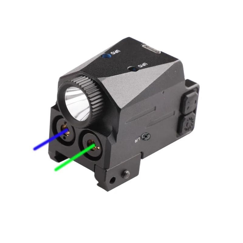 500 Lumens 3 in 1 Built in USB Rechargeable Tactical Flashlight Blue green Laser Sight combo with Picatinny Mount