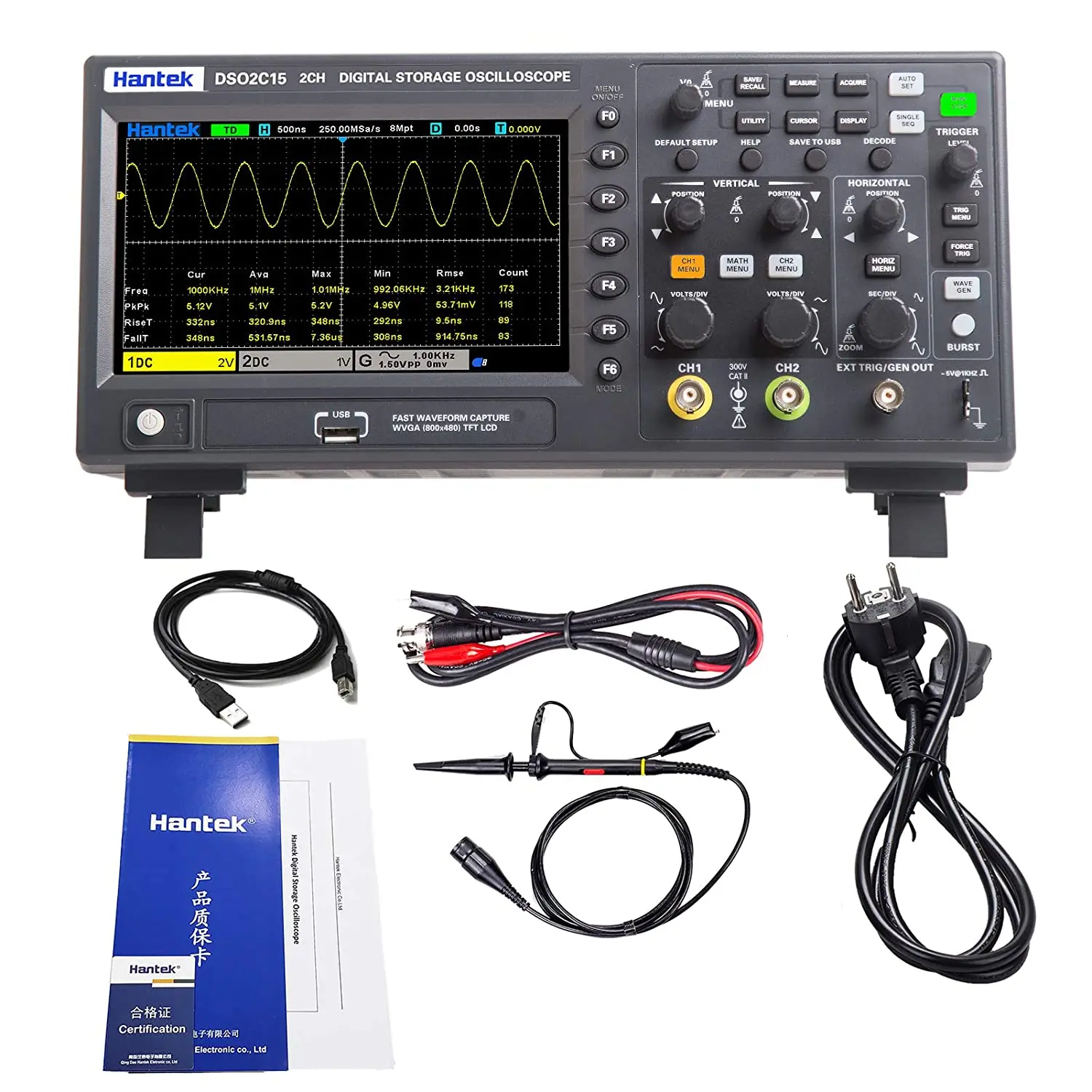 Hantek Dso2c15 Oscilloscope 2ch Channel 150mhz 1gsa/s Sampling Rate Dual-channel Digital Economical Storage Oscilloscope