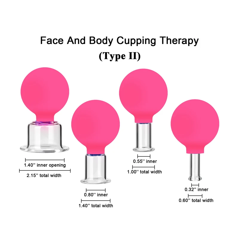 Anti cellulite vacuum Body Facial Massage Suction Glass Cupping set of 4 - facial rejuva cup
