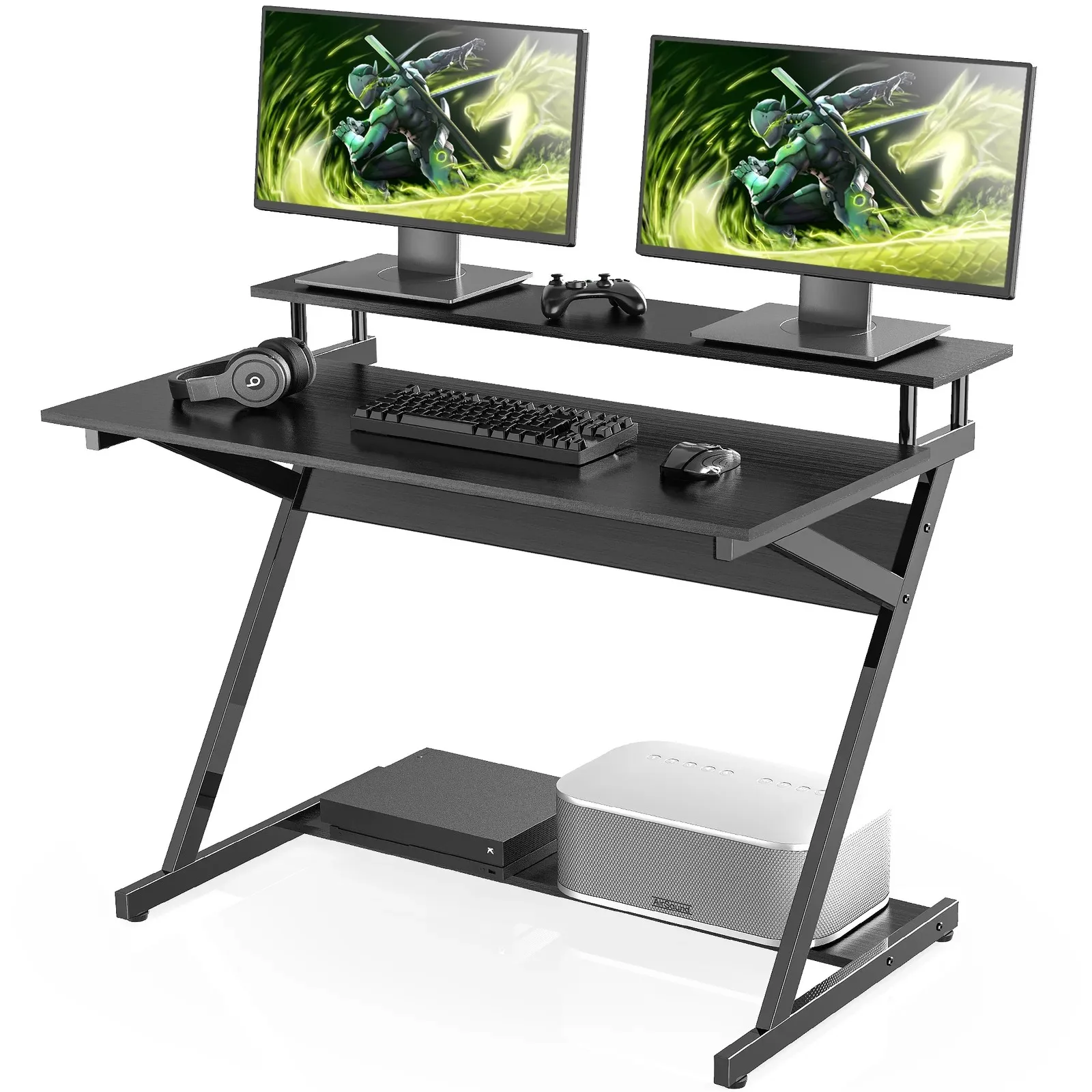 Modern Small Durable Steel Wood Computer Desk with Monitor Stand Foldable Shelf for Home Office Small Spaces Cheap Gaming Table