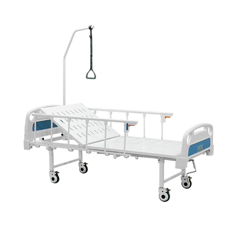 Made In Foshan Simple Manual Crank Medical Equipments Hospital Bed With Wheels