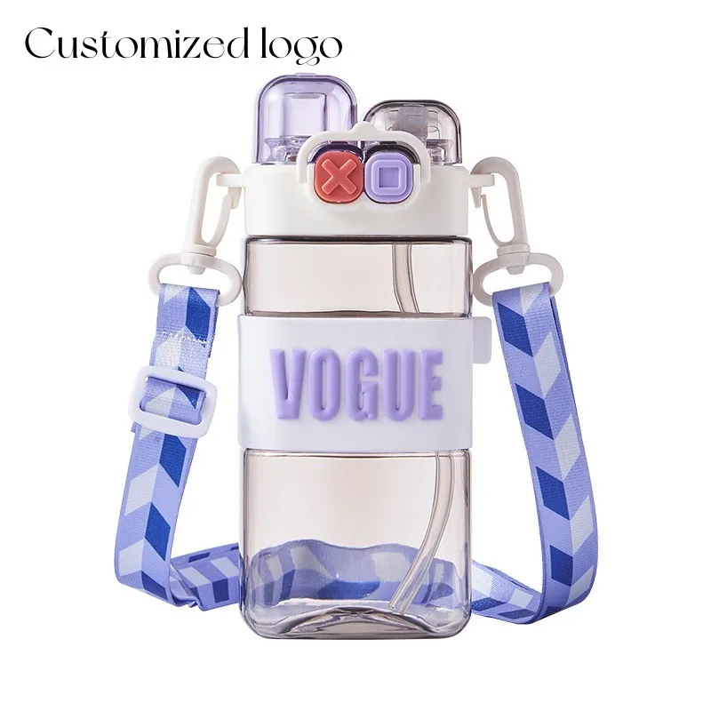 Double Drinking Straw Cup Plastic Double Lid Direct Drinking Drinking Creative Cute Water Bottle for Kids