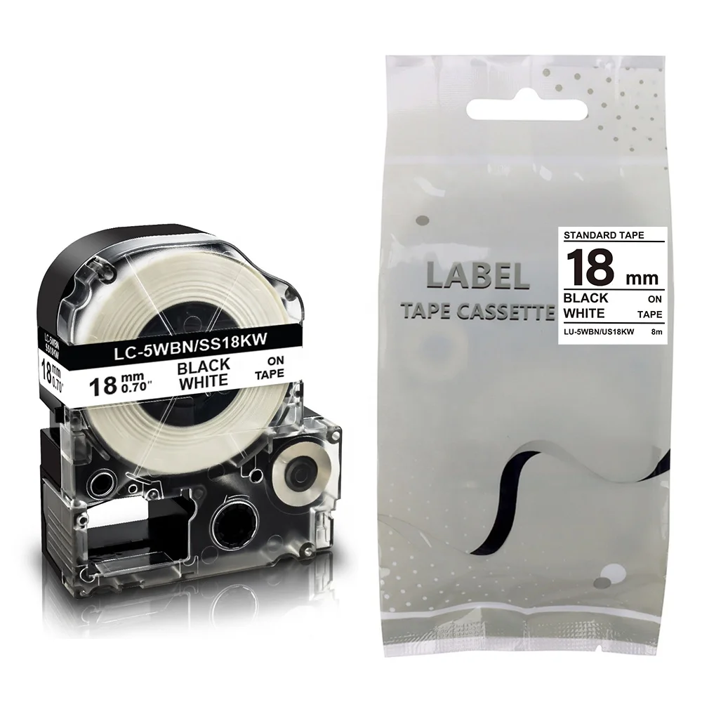 Ss18kw Lc-5wbn tape cassette 18mm black on white Compatible Label Tape Cartridge For Epson Label Printer Lw-k400 Lw-600p