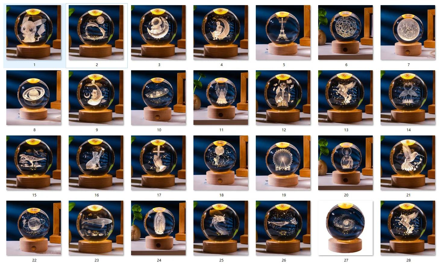 3D Art Glass Ball Night Lamp Luminous Crystal Ball Light Decoration Solar System Moon Led Night Lights With Wooden Led Base