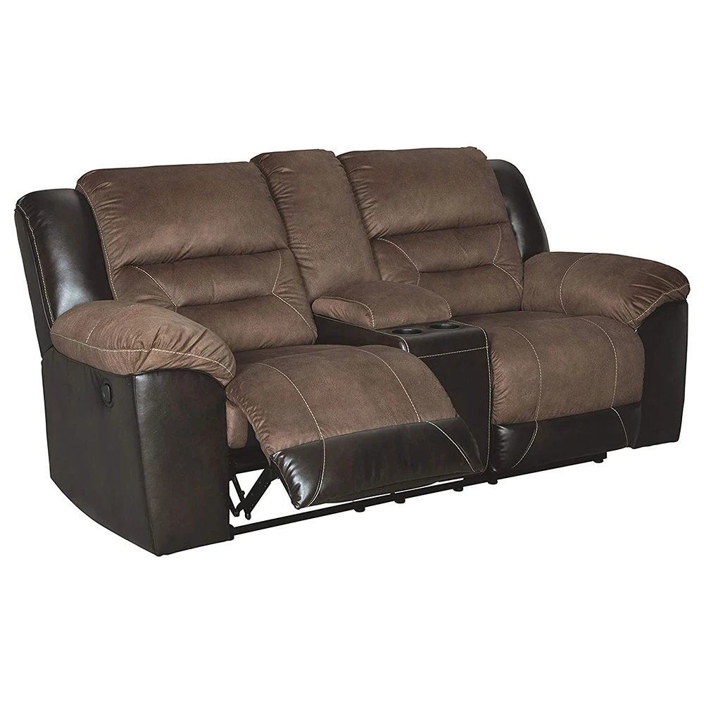 Faux Leather Manual Double Reclining Loveseat Brown 2 Seats Cinema Recliner Sofa