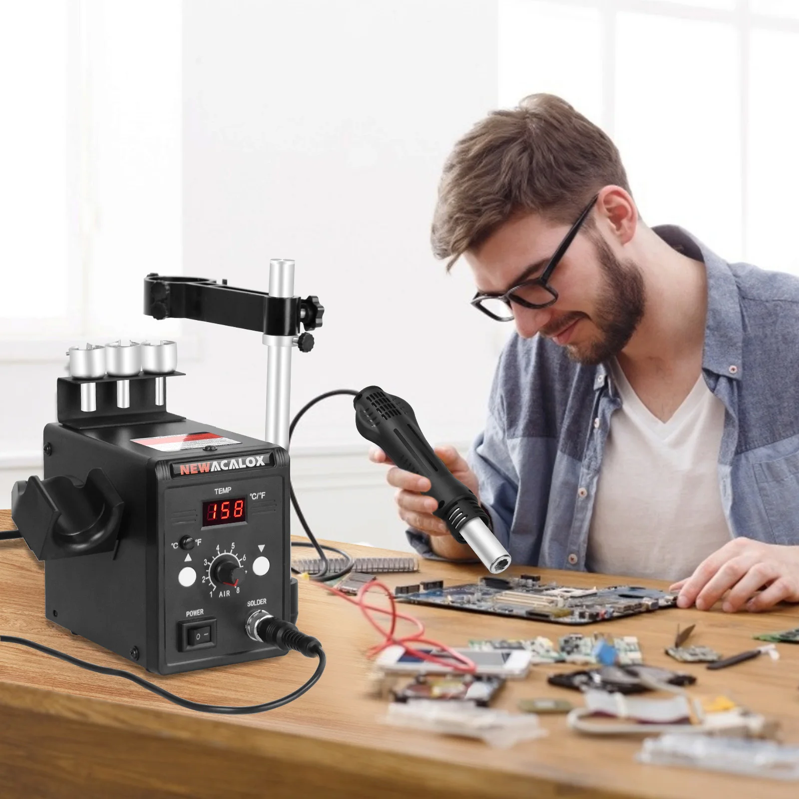 700W Digital Hot Air Rework Station C/F Temperature Regulated Soldering Station US Plug 110V  Desoldering Welding Tool