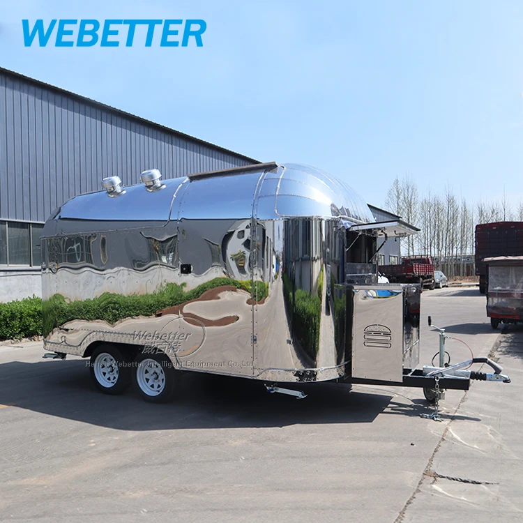 Street Multifunctional Mobile Coffee Ice Cream Food Trailer Fully Equipped Stainless Steel Airstream Mobile Food Truck for Sale