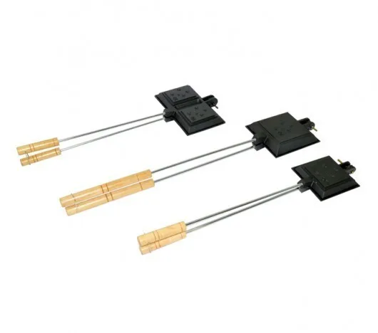 Factory wholesale Cast Iron Jaffle Iron Sandwich Waffle Pie Maker with Long Wood Handle Outdoor Bakeware Camp Cooker