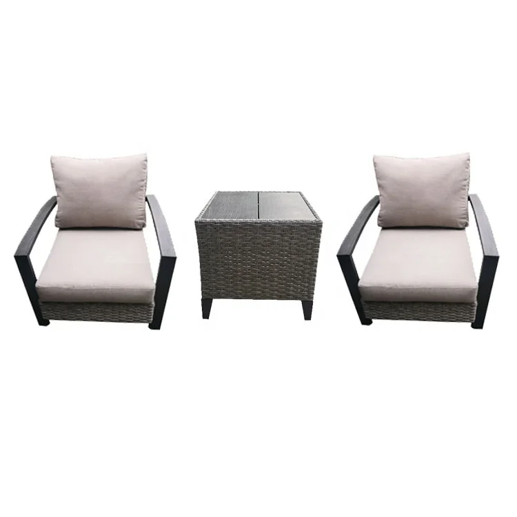 3PC Outdoor Patio Garden Wicker Furniture Rattan Bistro Sofa Set with Cushions