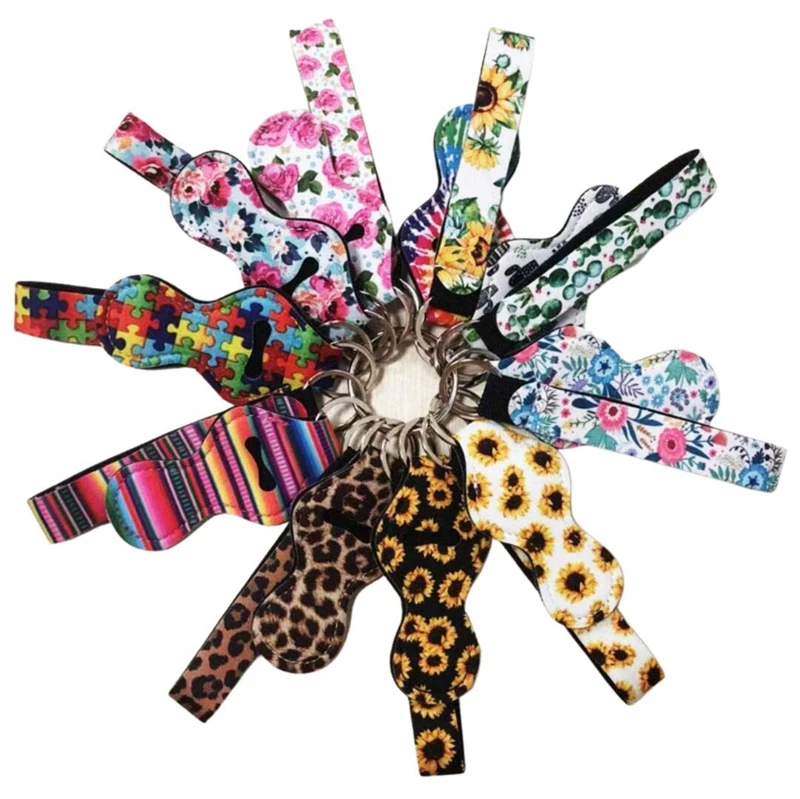 RTS neoprene lip gloss keychain chapstick holder keychain wristlet