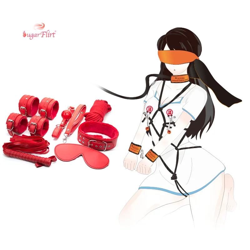 2021 Hot Selling Adult Sex Bondage Kit 7Pcs/Set Red Temptation Couple Bed Tied Bondage Set