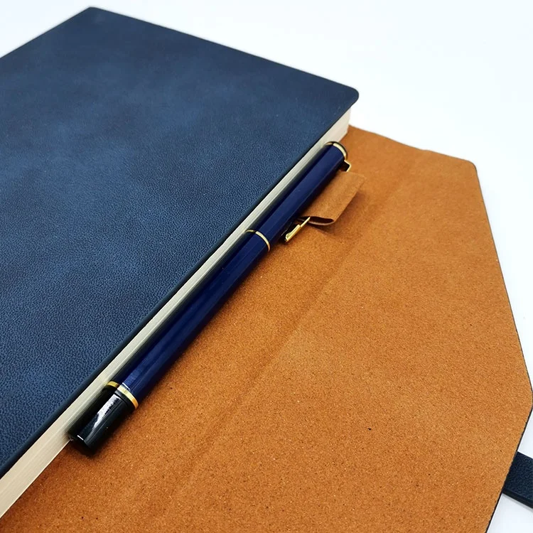 A5 tri fold gifts luxury leather cover corporate custom customizable hardcover diary notebook with pen holder
