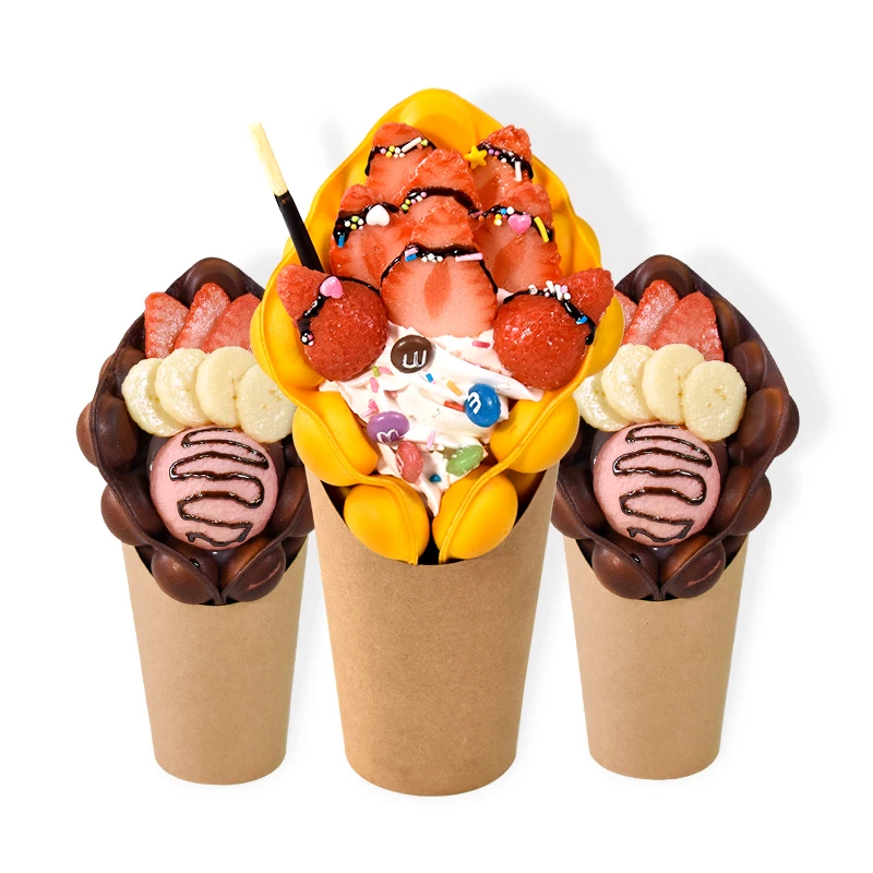 HongKong Egg Waffle Box Crepe Cone Waffle Paper Packaging Cone Holder Bubble Tea Waffle Packaging custom packing paper box