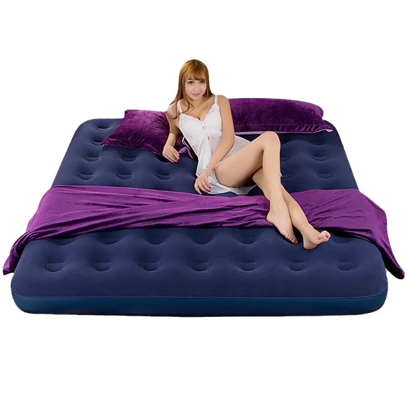 Adult Travel Flocked Top Camping Indoor Use Inflatable Air Bed Mattress Full Sized Inflatable Foldable Air Bed
