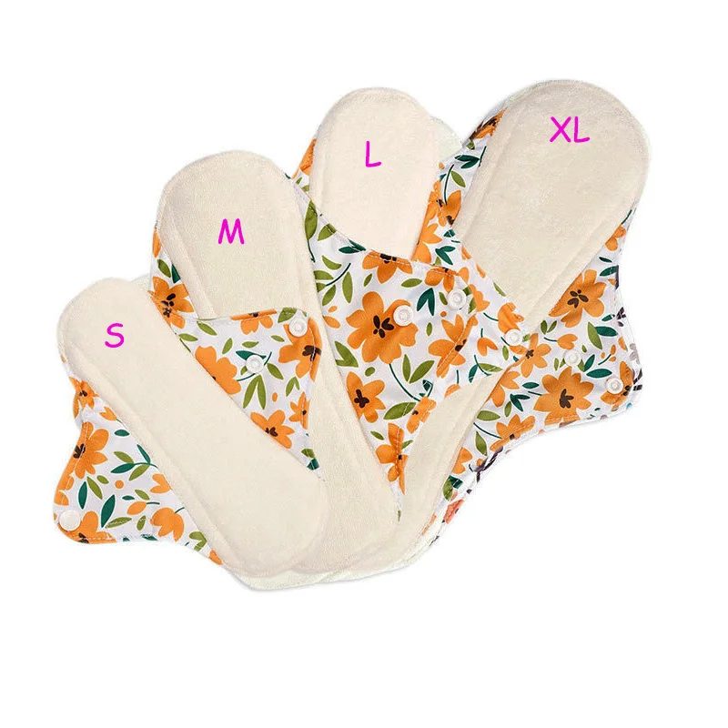 Set pack of 4 S/M/L/XL reusable menstrual cloth pads bamboo washable hygiene sanitary pad towel napkin for women girl lady