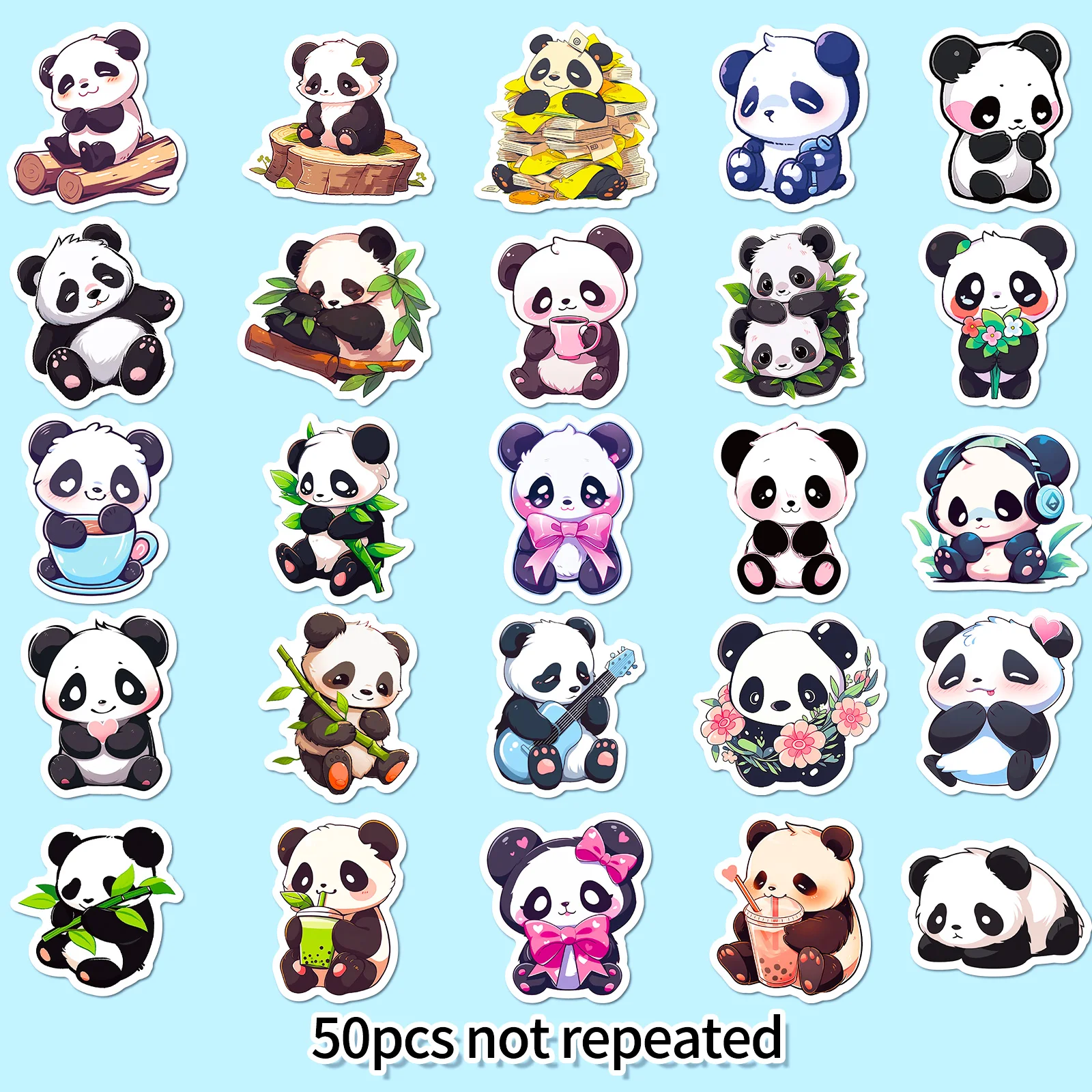 Hot-selling 50pcs different colored and cute cartoon panda stickers for decorating notebooks and rewarding boys and girls