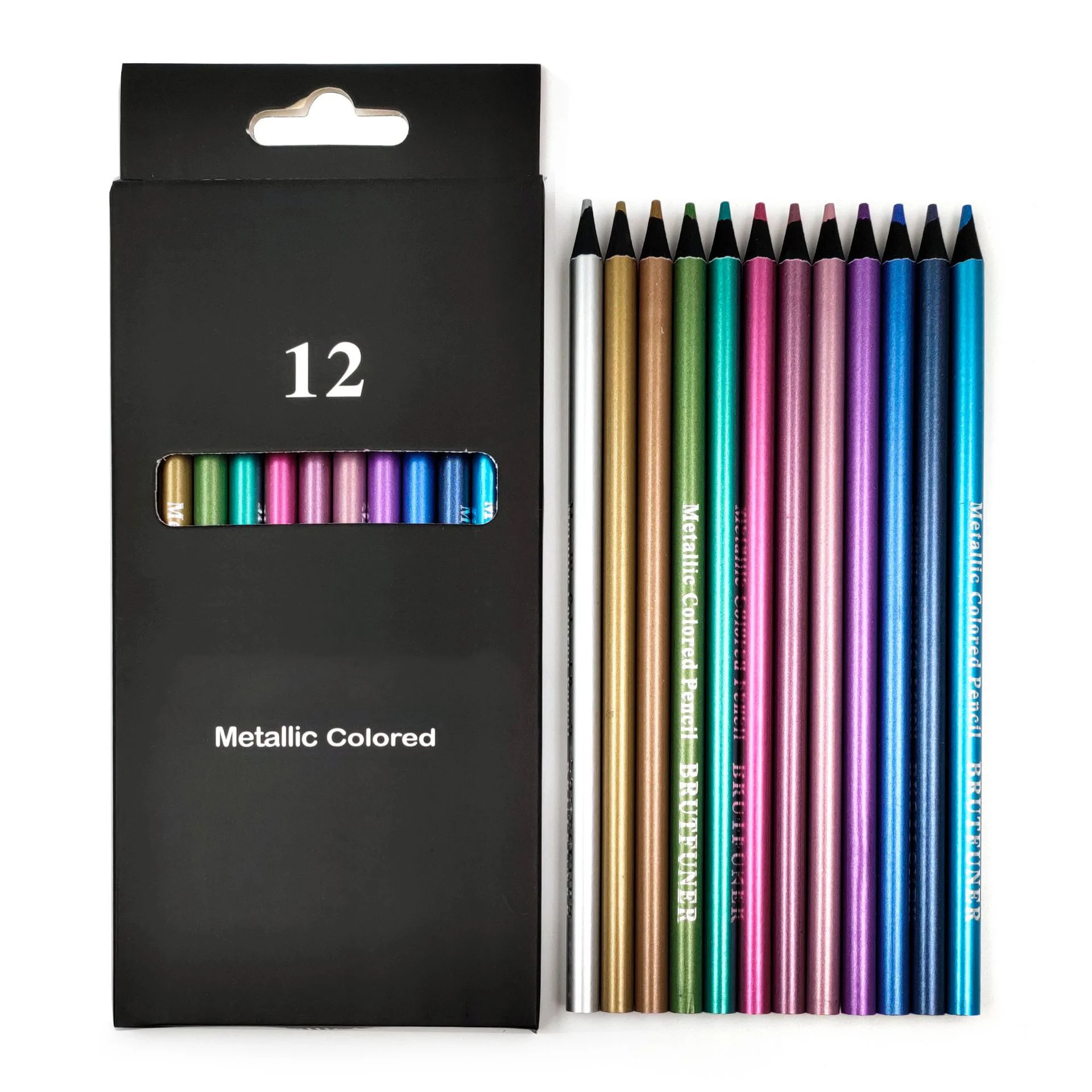 Custom 7 inch 12 color quality pencils metallic lead sketch drawing pencil set with box  for school and office