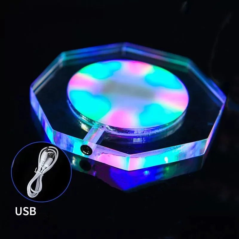 LED Cup Coaster Light Rechargeable Bar Cocktail Coaster Family Table Mat Wedding Party Gift Christmas Halloween Home Decoration