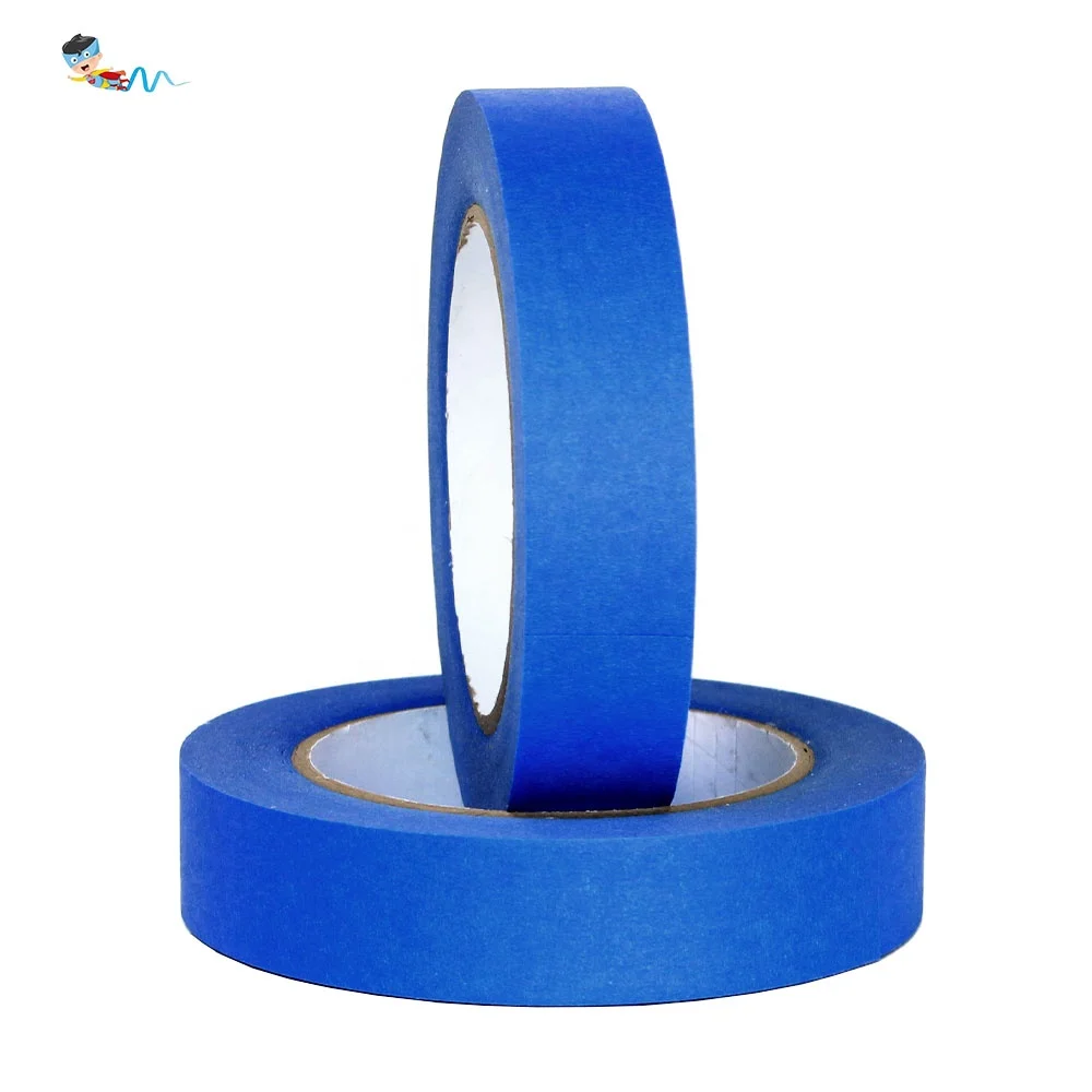 1- Blue Color Recyclable Heat UV Resistant Automotive Auto Car Spraying Painting Masking Crepe Washi Paper Self Adhesive Tape