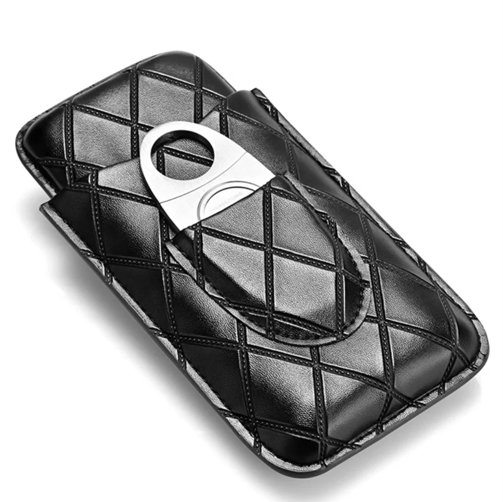 Portable travel three sets cigar case leather cigar cutter custom logo