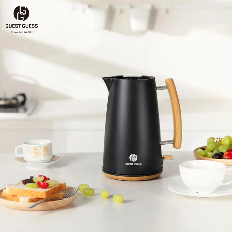 Guest Guess Brand High Quality Black Color 1.7 Litre Hotel Apartment Use Electric Hot Water Kettle With Temperature Control