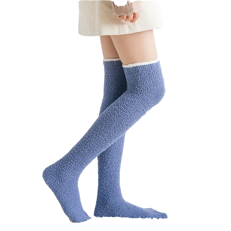 Winter Breathable Novelty Knee High Socks Coral Fleece Home Cheap Girl Women Over Knee Stocking