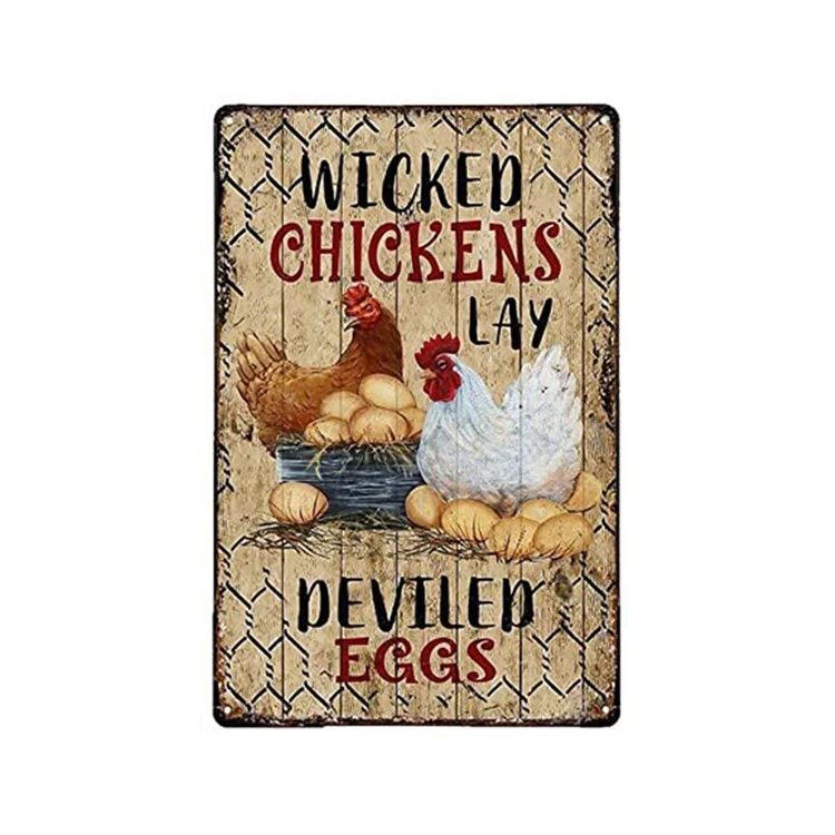 Premium Metal Tin Signs Chicken For Farms Ranches Stores Wicked Chickens Lay Deviled Eggs Funny Tin Signs Vintage Retro