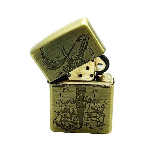 
custom carved logo retro metal lighter case holder electronic windproof gas cigarette lighter case manufacturer lighter 