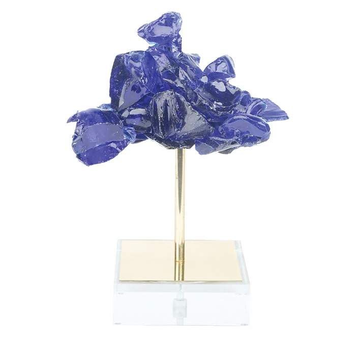 20mm Thick Block Crystal Acrylic Stone Display With Brass Rod Perspex Fossil Base