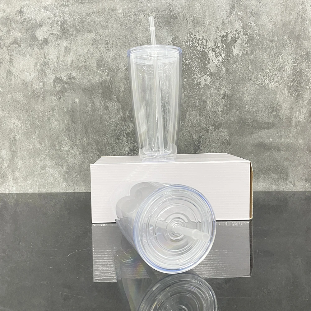 USA warehouse double walled clear snow globe glitter acrylic 25oz cups with lid and straw for snow globe and UV DTF wraps