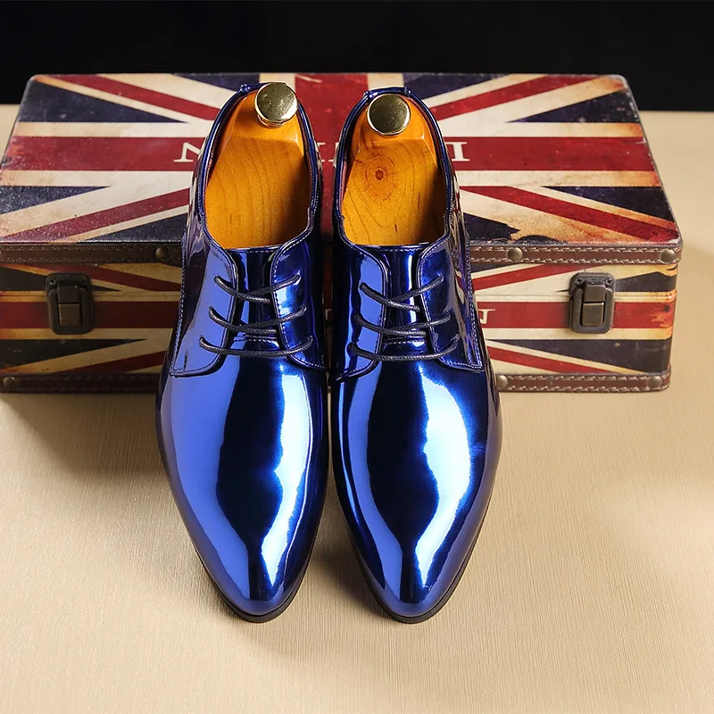 Amazon Hot Sale British Style Patent Leather Wedding Shoes Custom Mens Pointed Dress Shoes