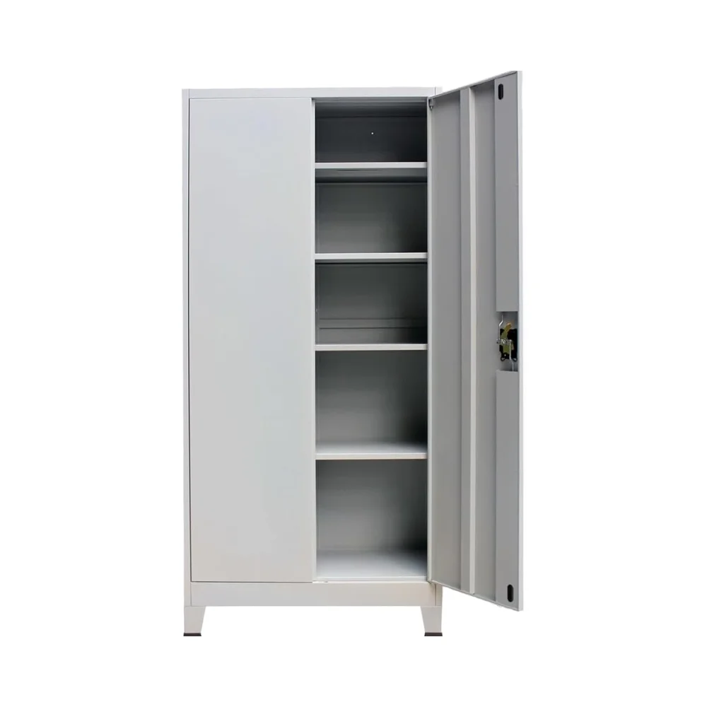 KD Customized 5 Shelf Grey Metal Wardrobe Locker 2  Door Steel Cabinet with Standing Leg Modern Filing Storage cabinet