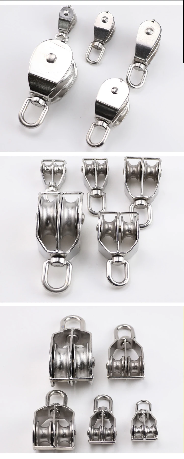 Lifting Double Pulley Block 304 Stainless Steel Crane Swivel Hook Double Pulley Roller Loading