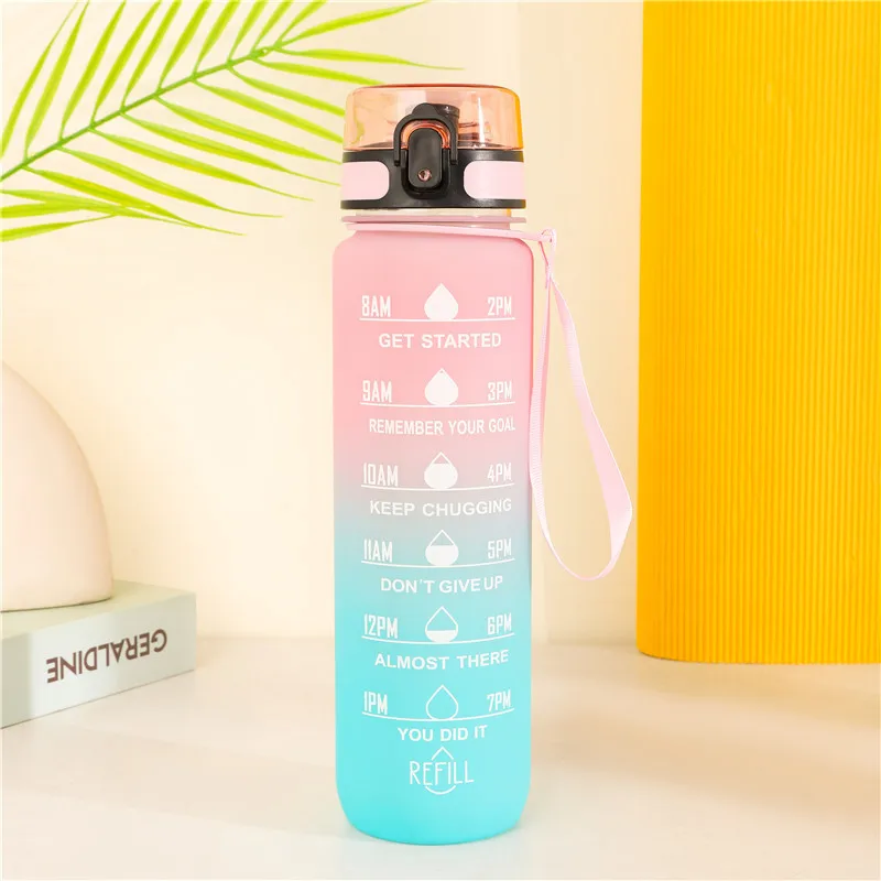 1000ML 1L Tritan Plastic BPA- Free Motivational Gym Fitness Gradient Drinking Sports Bottles Water Bottle