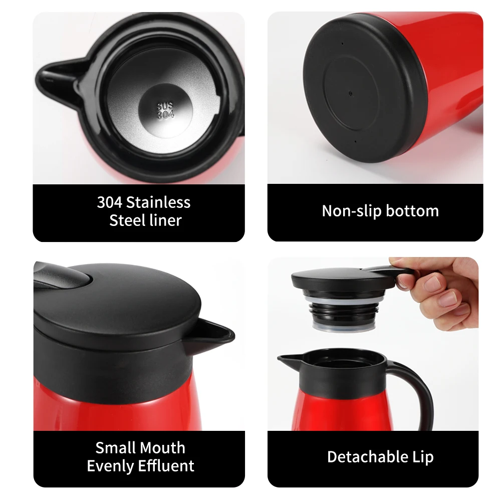 1000ml Custom Double Wall Stainless Steel Vacuum Coffee Carafe Custom Logo Insulated Tea And Coffee Pot Thermos