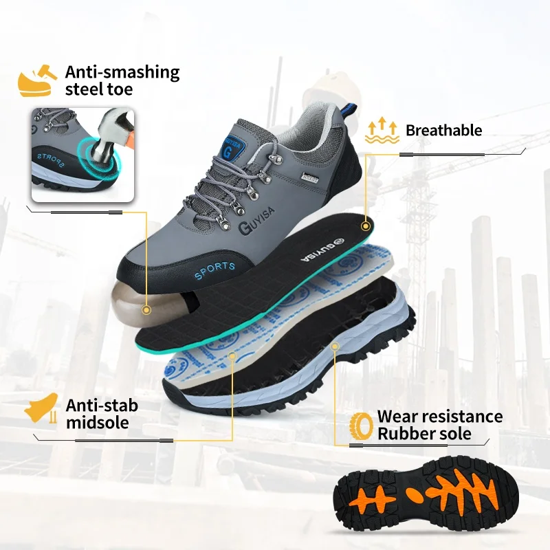 GUYISA Trendy hot selling safety shoes fashion outdoor work anti-smashing steel toe rubber sole safety shoes