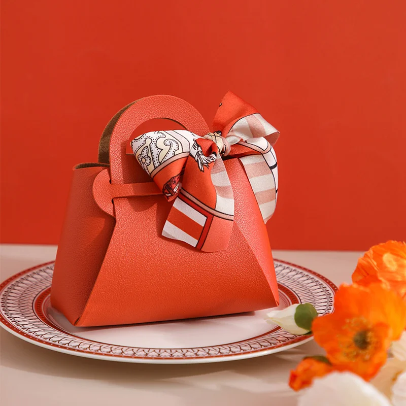 Sweet Wedding Leather Candy Box Basket Favors Gift Box Candy Handbag Packaging Box for Wedding Party