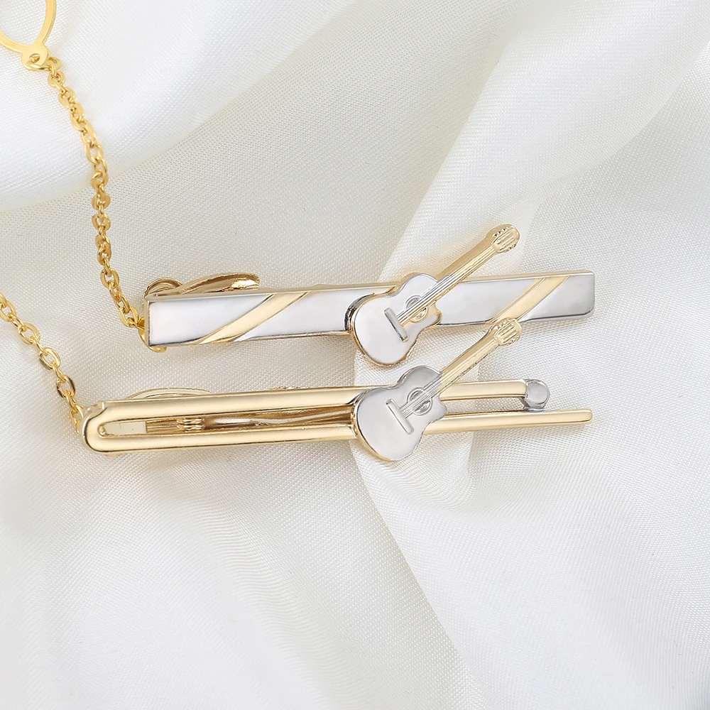 JINJIE ready to ship high-grade hollow chain guitar gold-plated music chain tie clip on neck tie